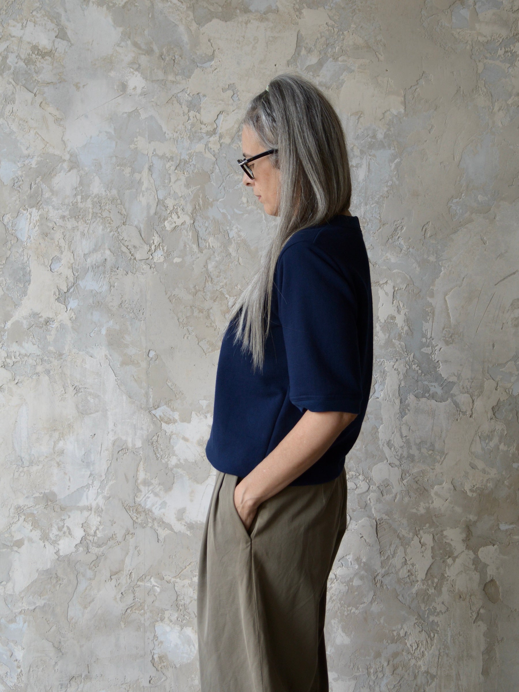 Navy Short Sleeve Sweatshirt