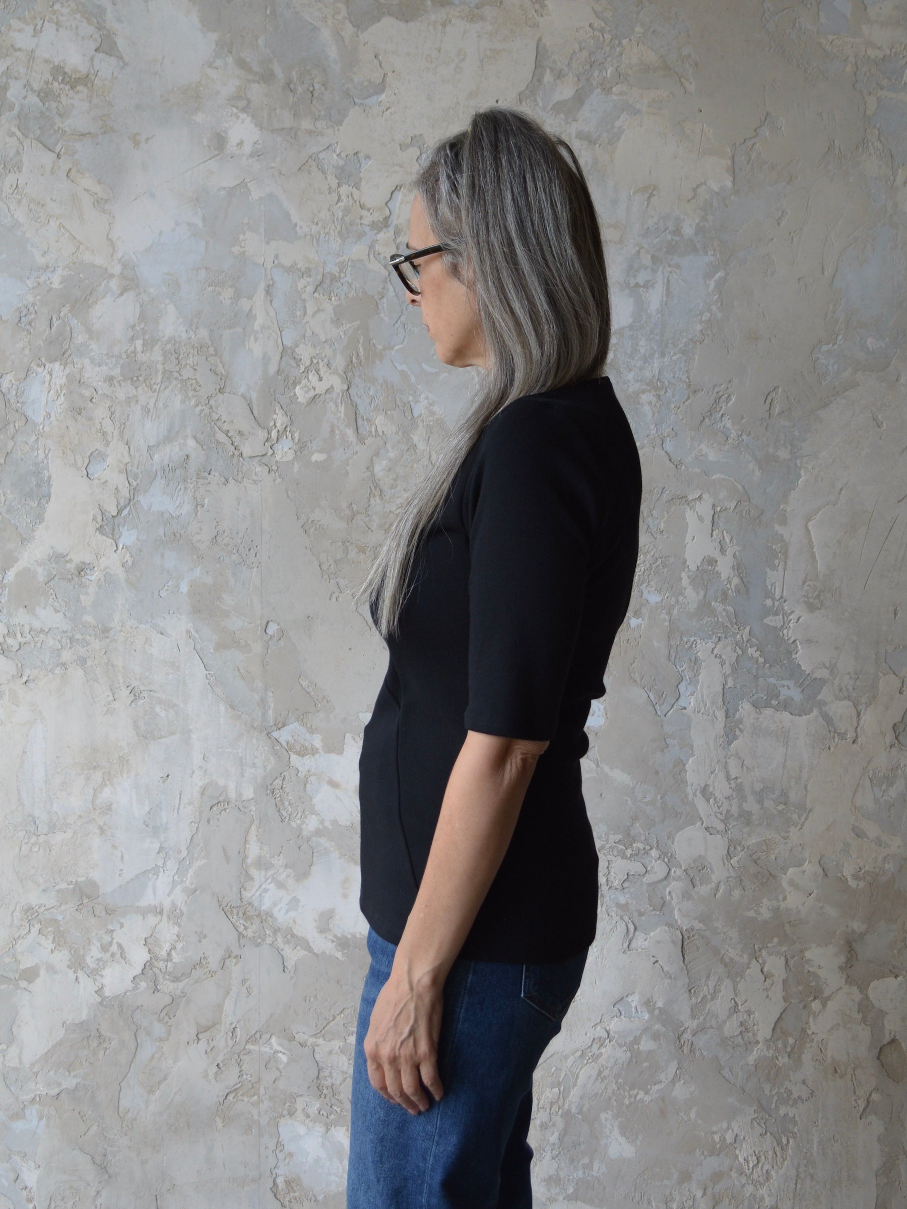 Black Cotton Knit Top for Women