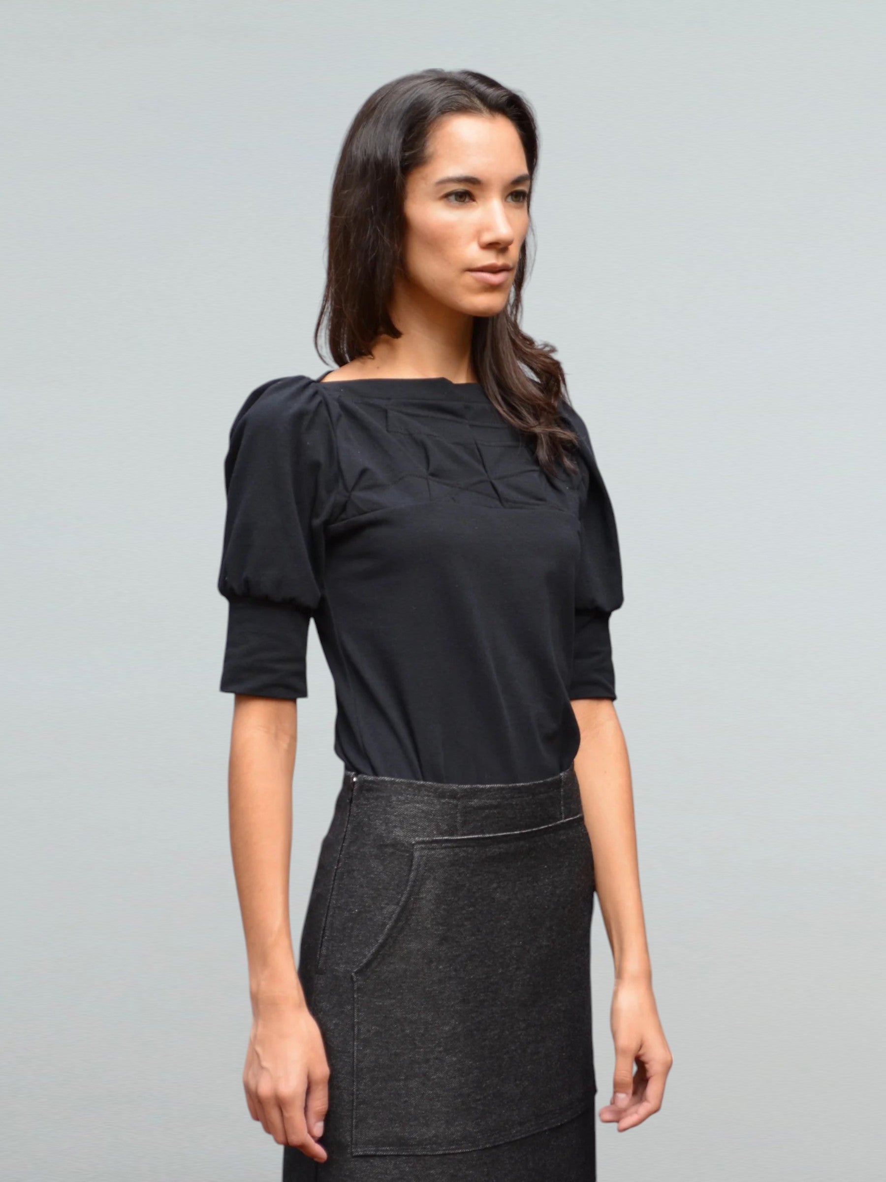 Puff Sleeve Smocked Top in Black
