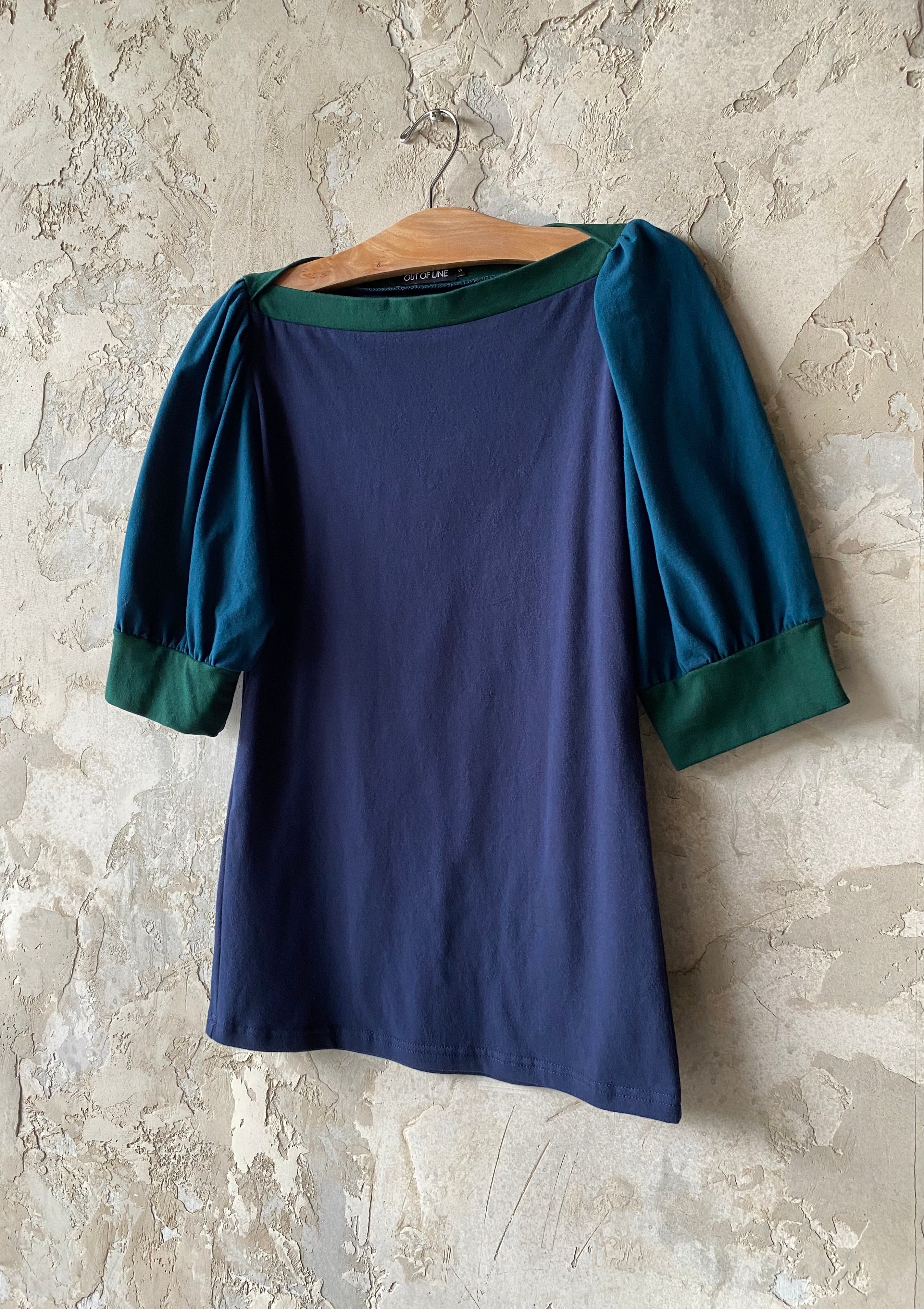Small, Puff Sleeve Top, Color Block Blues