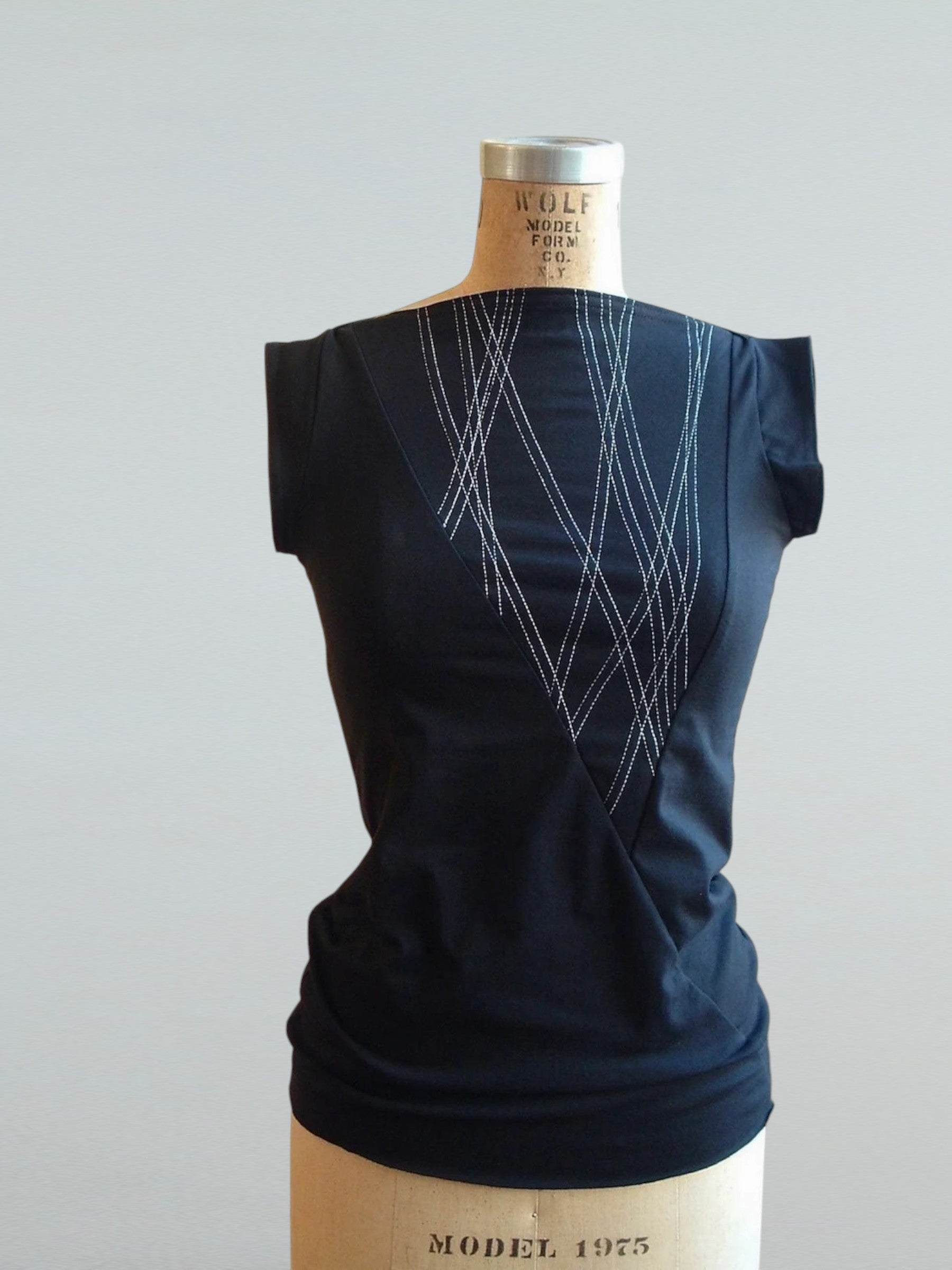 Cap Sleeve Cotton Top, Black with White Lines.