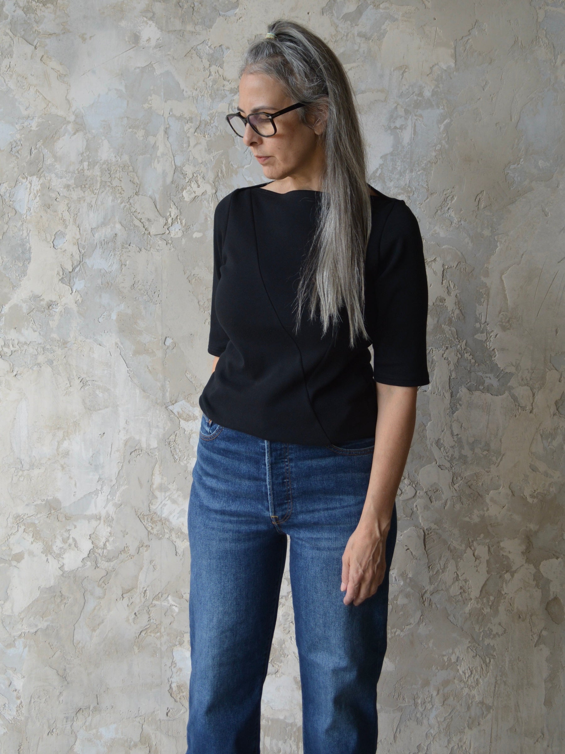 Black Cotton Interlock Top