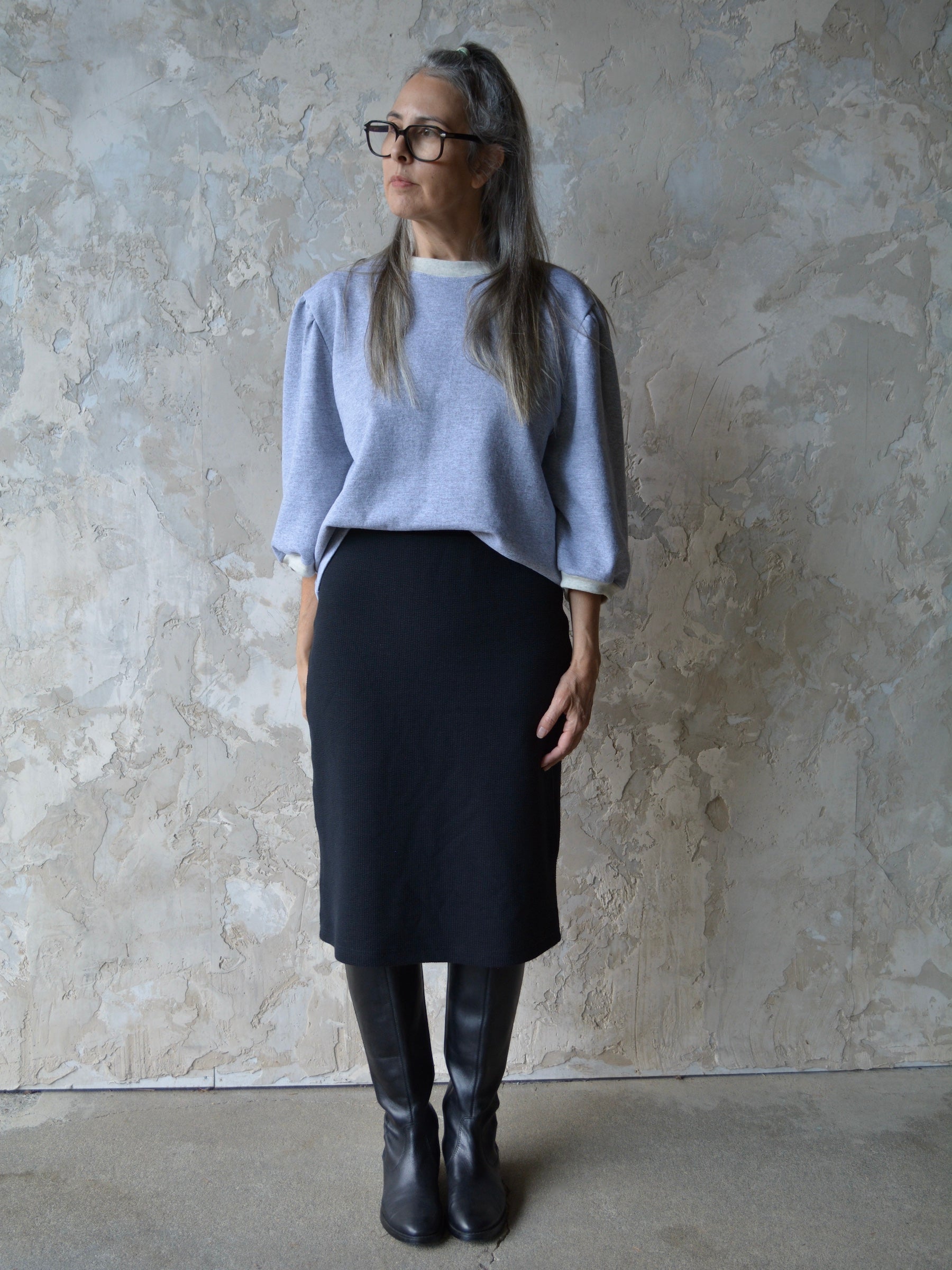 
Black stretchy tube skirt with custom length
