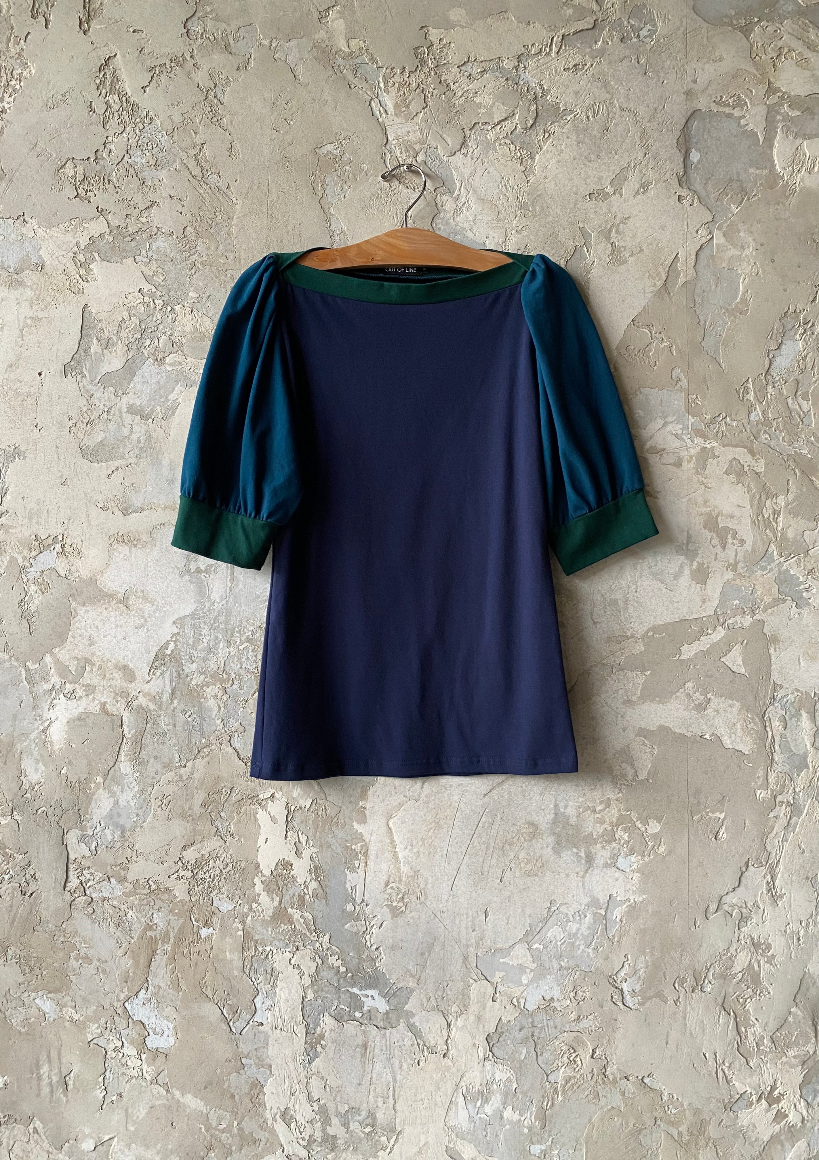 Small, Puff Sleeve Top, Color Block Blues