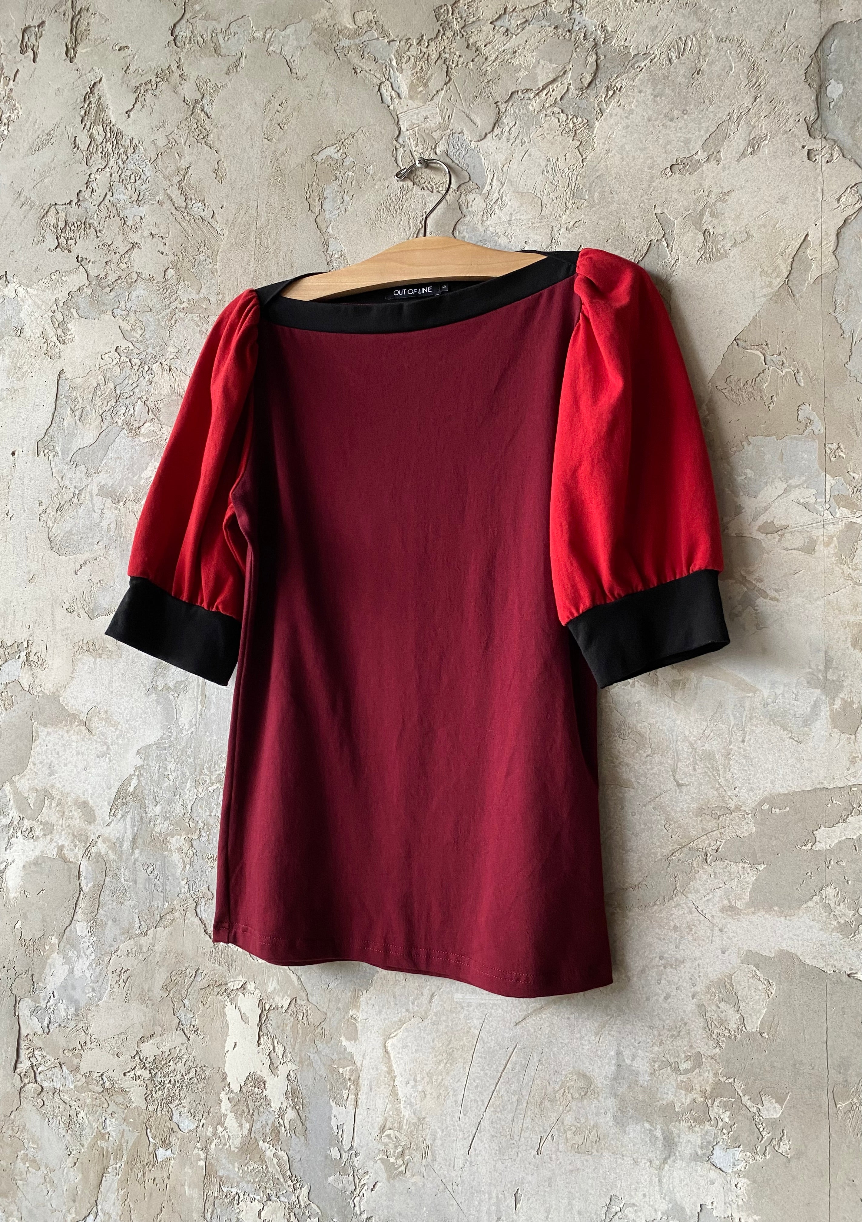 Small, Puff Sleeve Top, Color Block Reds