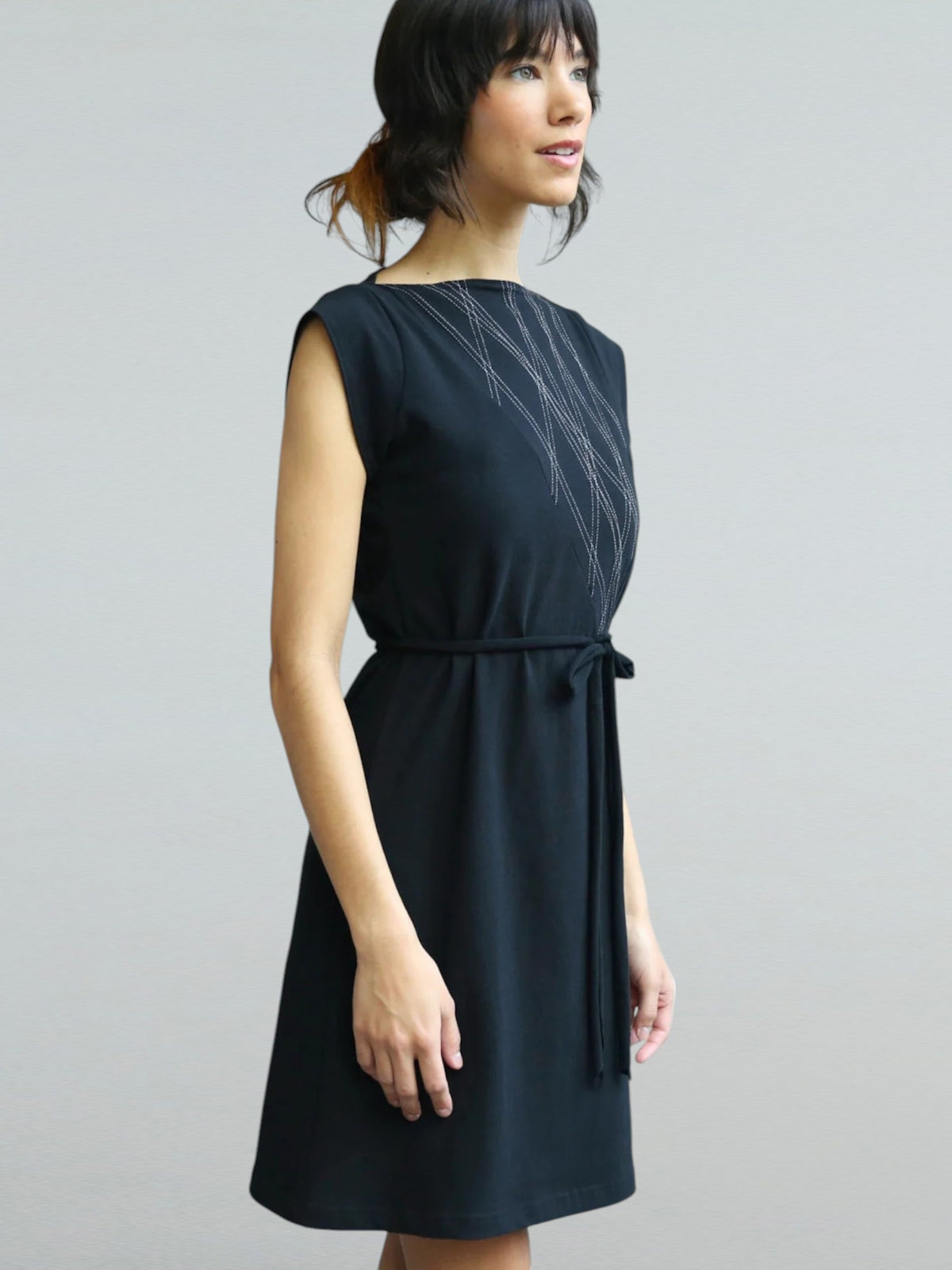 Cap Sleeve Jersey Dress, Triangle Dress with Waist Ties