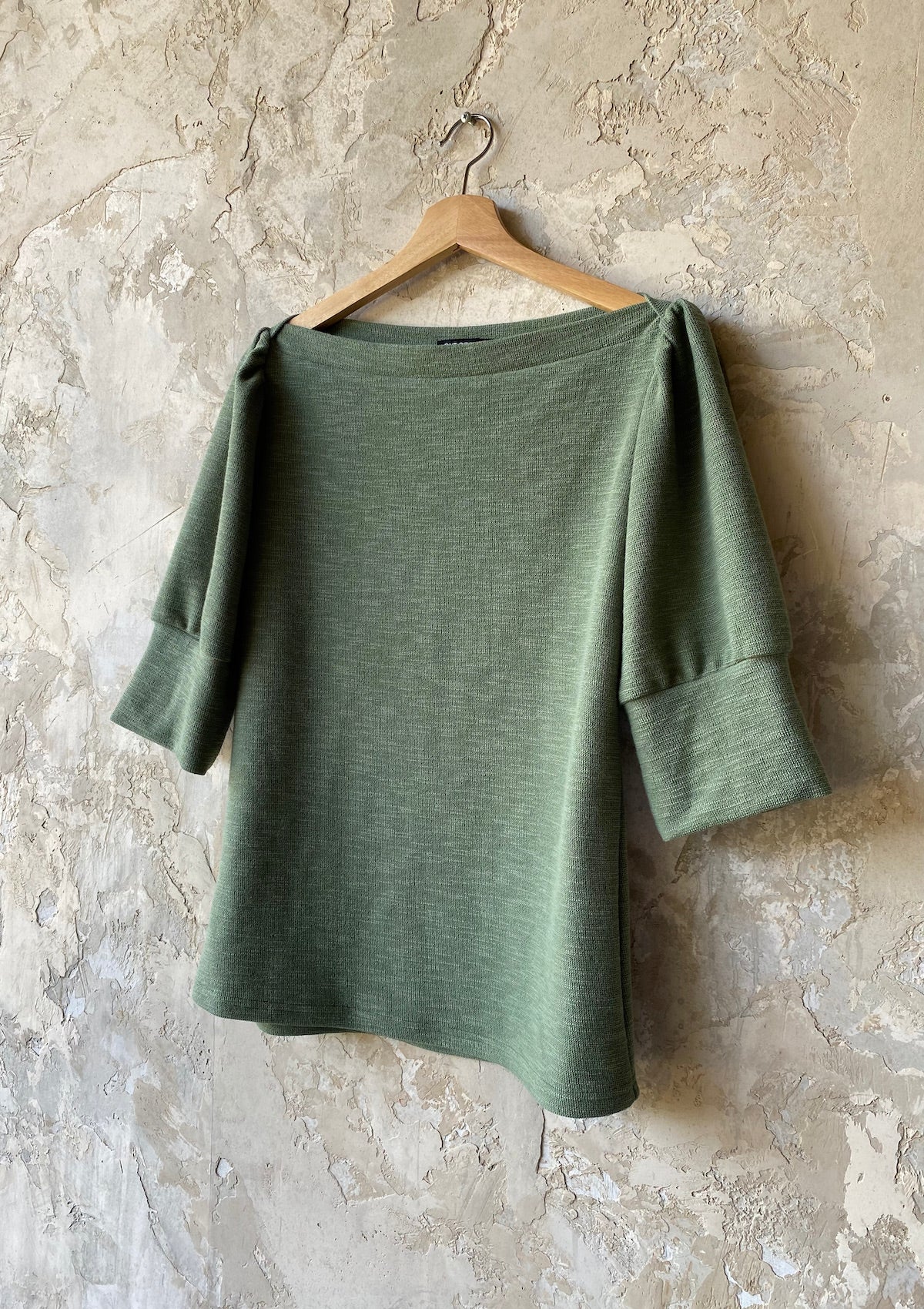 Extra Large, Puff Sleeve Texture Top, Moss